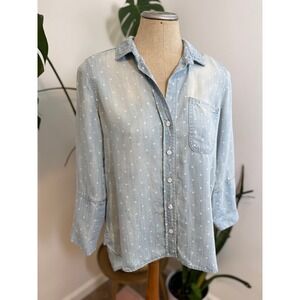 Bella Dahl Chambray Polka Dot Button Up‎ Shirt Womens M Tencel Denim